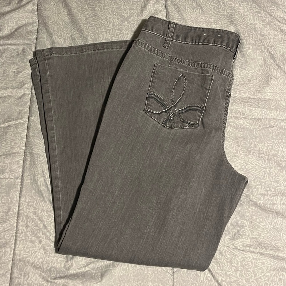 Christopher & Banks Gray Jeans Size 10 Petite Boot Cut Embroidered Back